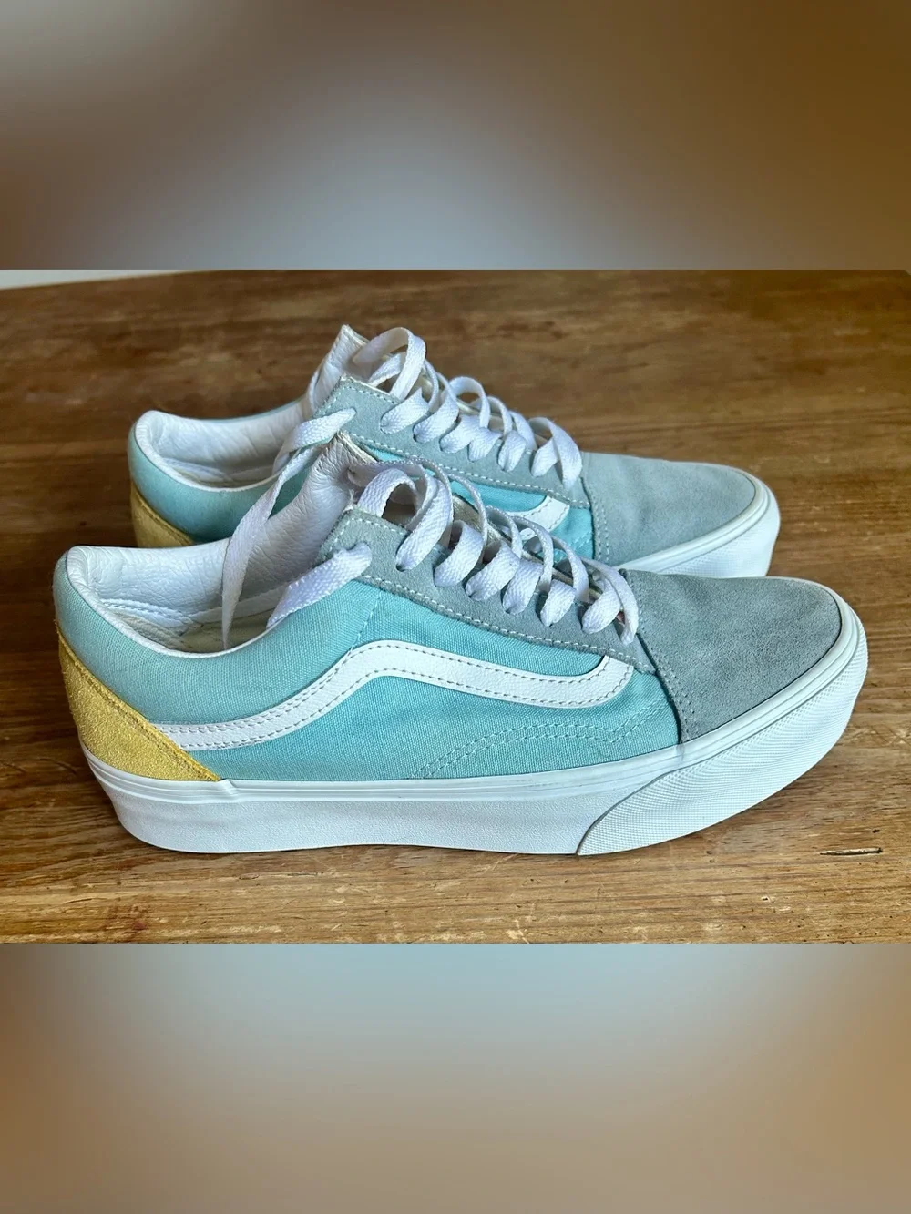 VANS Old Skool Platform Color Block Pastel Pink Yellow Blue Gray Women's 9